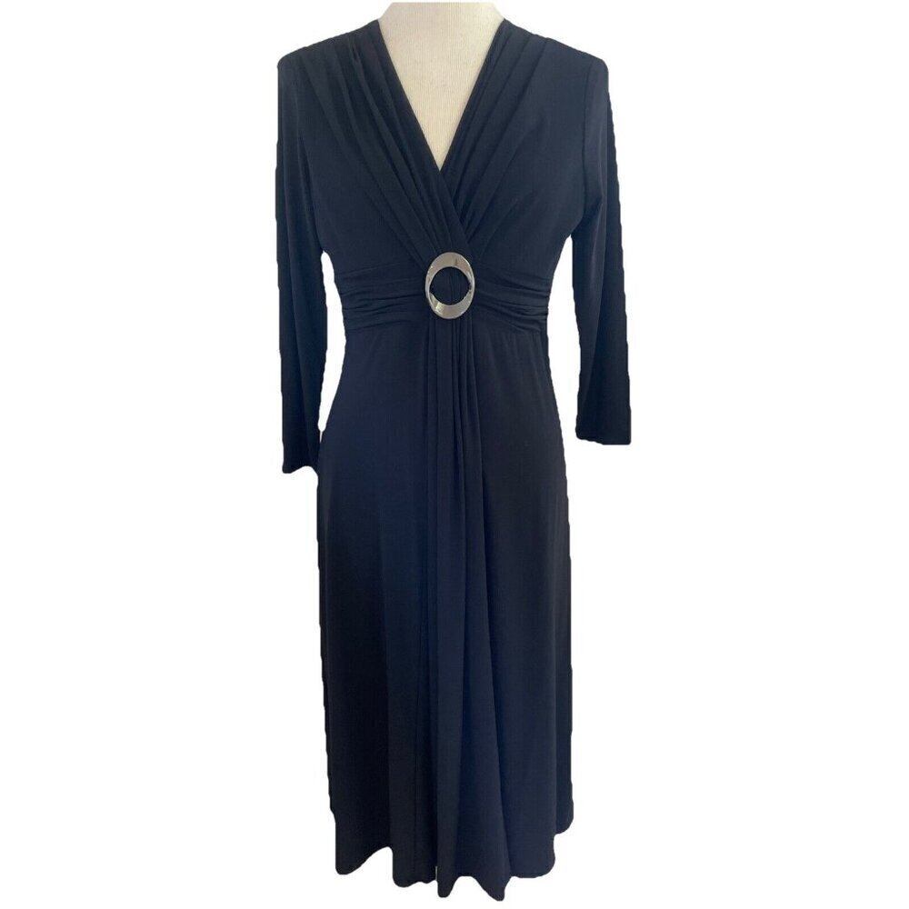Jones Wear Faux Wrap Midi Dress Women's 6 Black Empire Waist Whimsygoth Evening